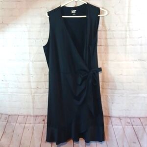 Lands End Y2K  Black Feminine  Asymmetrical Grunge Wrap Dress L